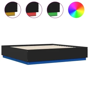 Bedframe met LED-verlichting bewerkt hout zwart 200×200 cm Bedframe met LED-verlichting bewerkt hout zwart 200×200 cm