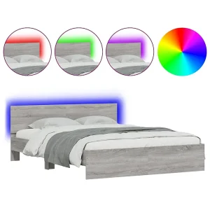 Bedframe met hoofdeinde en LED grijs sonoma eiken 150×200 cm Bedframe met hoofdeinde en LED grijs sonoma eiken 150×200 cm