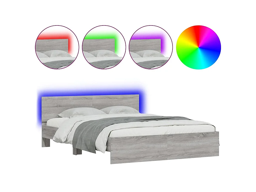 Bedframe met hoofdeinde en LED grijs sonoma eiken 150x200 cm