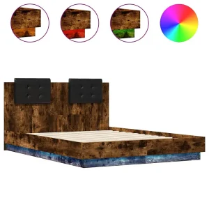 Bedframe met hoofdbord en LED gerookt eikenkleur 120×190 cm Bedframe met hoofdbord en LED gerookt eikenkleur 120×190 cm