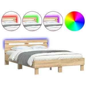 Bedframe met hoofdeinde en LED sonoma eikenkleurig 120×200 cm Bedframe met hoofdeinde en LED sonoma eikenkleurig 120×200 cm