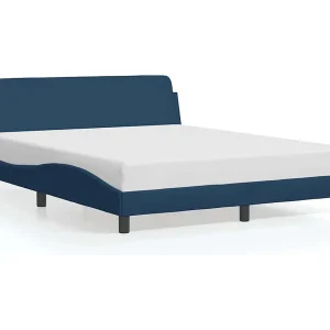 Bedframe met hoofdeinde zonder matras 160×200 cm stof blauw Bedframe met hoofdeinde zonder matras 160×200 cm stof blauw