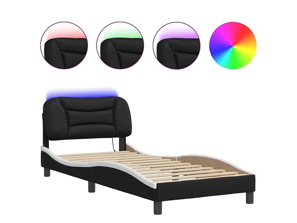 Bedframe met LED-verlichting kunstleer zwart en wit 80x200 cm