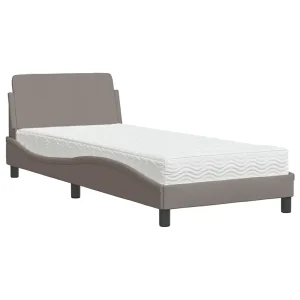 Bed met matras stof taupe 90×190 cm Bed met matras stof taupe 90×190 cm
