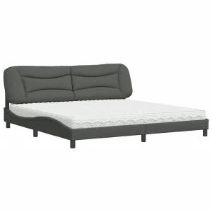 Bed met matras stof donkergrijs 200×200 cm Bed met matras stof donkergrijs 200×200 cm