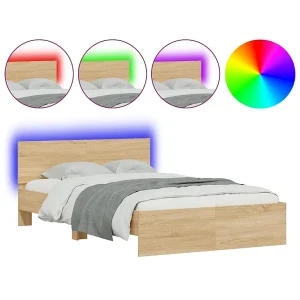 Bedframe met hoofdeinde en LED sonoma eikenkleurig 140×200 cm