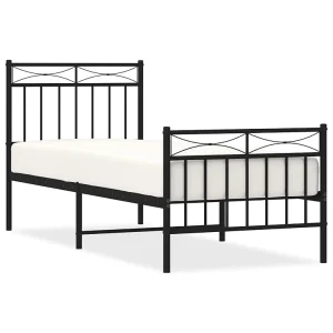 Bedframe met hoofd- en voeteneinde metaal zwart 80×200 cm