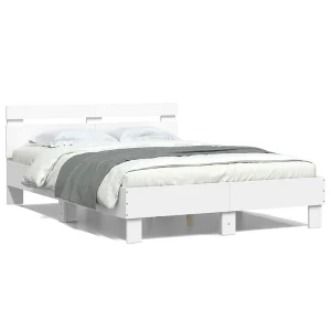 Bedframe met hoofdbord bewerkt hout wit 120×200 cm