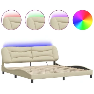 Bedframe met LED zonder matras "Hvar" 200×200 cm stof crèmekleurig Bedframe met LED zonder matras "Hvar" 200×200 cm stof crèmekleurig