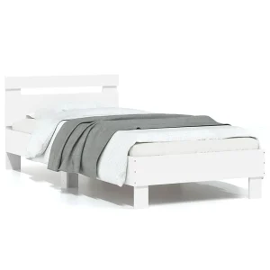 Bedframe met hoofdbord bewerkt hout wit 75×190 cm Bedframe met hoofdbord bewerkt hout wit 75×190 cm