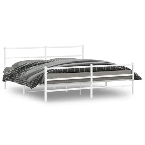 Bedframe met hoofd- en voeteneinde metaal wit 193×203 cm Bedframe met hoofd- en voeteneinde metaal wit 193×203 cm