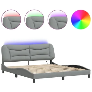 Bedframe met LED-verlichting stof lichtgrijs 180×200 cm Bedframe met LED-verlichting stof lichtgrijs 180×200 cm