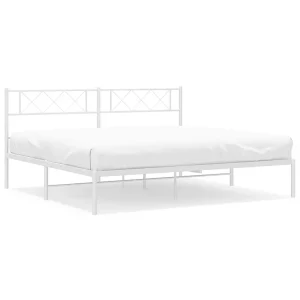 Bedframe met hoofdbord metaal wit 200×200 cm Bedframe met hoofdbord metaal wit 200×200 cm