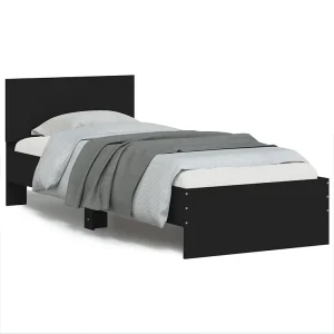 Bedframe met hoofdeinde bewerkt hout zwart 90×200 cm Bedframe met hoofdeinde bewerkt hout zwart 90×200 cm