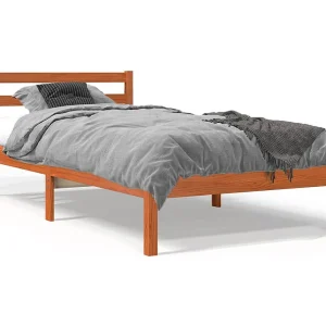 Bedframe zonder matras massief grenenhout wasbruin 75×190 cm