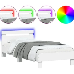 Bedframe met hoofdbord en LED-verlichting wit 90×190 cm