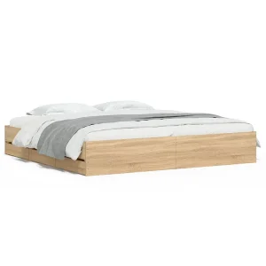 Bedframe met lades bewerkt hout sonoma eikenkleurig 200×200 cm