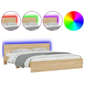 Bedframe met hoofdeinde en LED sonoma eikenkleurig 200×200 cm
