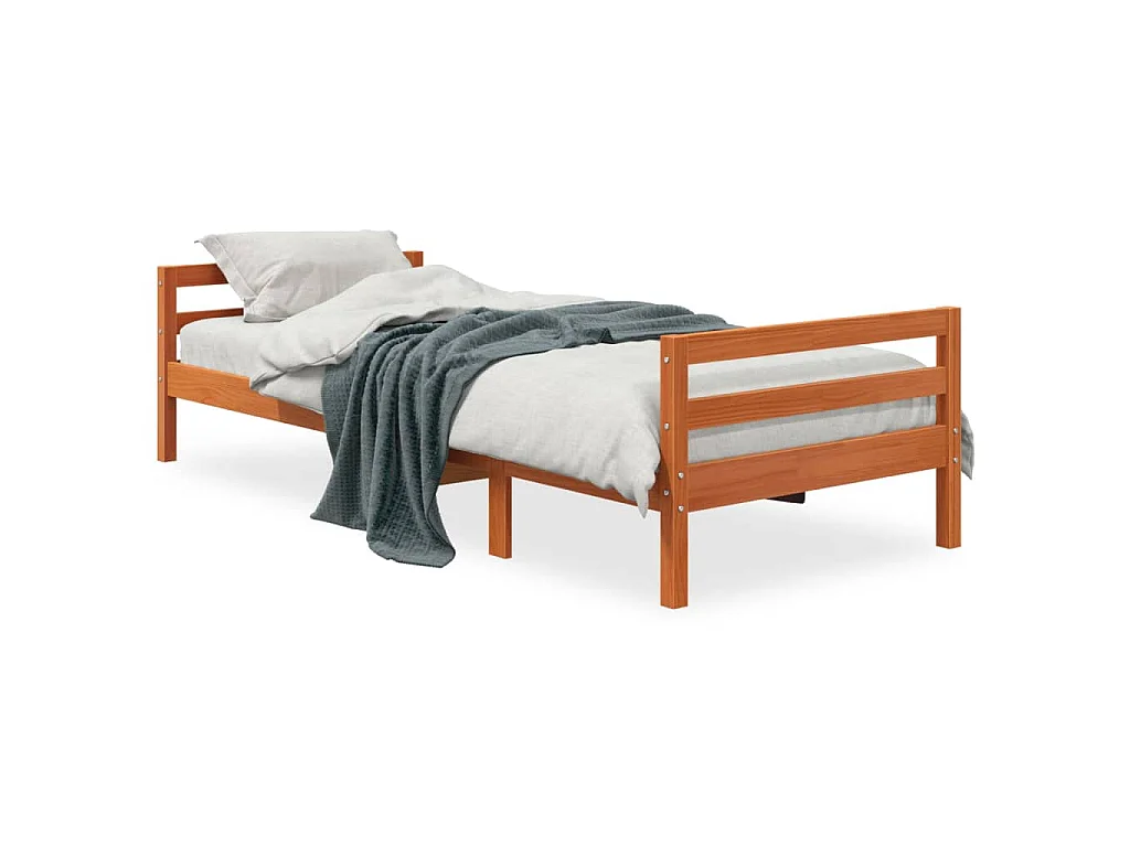 Bedframe massief grenenhout wasbruin 90x200 cm