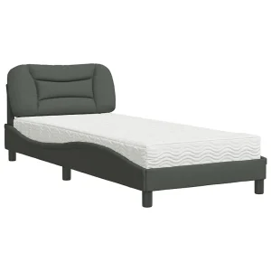 Bed met matras stof donkergrijs 90×190 cm Bed met matras stof donkergrijs 90×190 cm