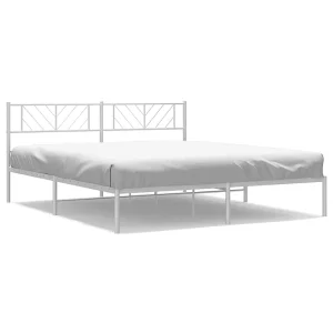 Bedframe met hoofdbord metaal wit 193×203 cm Bedframe met hoofdbord metaal wit 193×203 cm