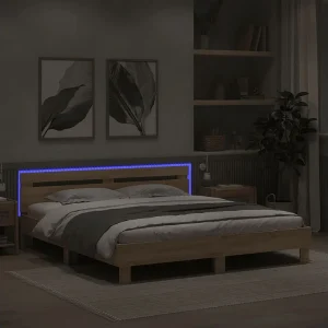 Bedframe met hoofdeinde en LED sonoma eikenkleurig 160×200 cm