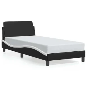 Bedframe met hoofdbord kunstleer zwart en wit 90×190 cm