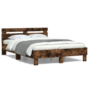 Bedframe met hoofdeinde bewerkt hout gerookt eiken 120×190 cm