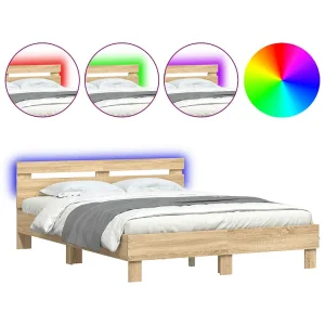Bedframe met hoofdeinde en LED sonoma eikenkleurig 140×200 cm