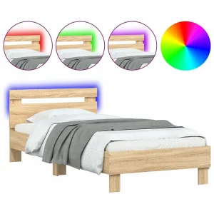 Bedframe met hoofdbord en LED sonoma eikenkleurig 90×200 cm