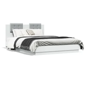 Bedframe met hoofdeinde bewerkt hout wit 150×200 cm Bedframe met hoofdeinde bewerkt hout wit 150×200 cm