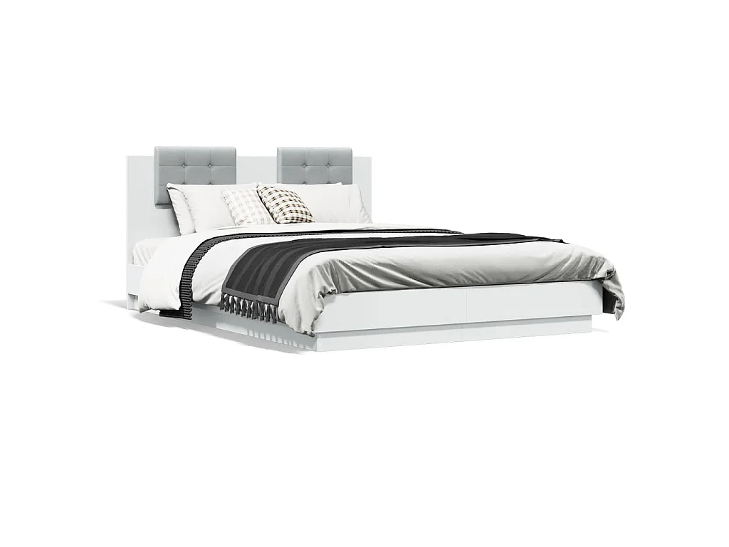 Bedframe met hoofdeinde bewerkt hout wit 150x200 cm