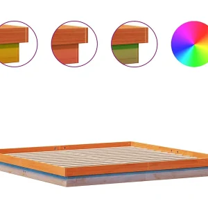 Bedframe met LED massief grenenhout wasbruin 200×200 cm Bedframe met LED massief grenenhout wasbruin 200×200 cm