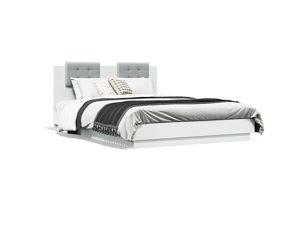 Bedframe met hoofdbord bewerkt hout wit 140x200 cm