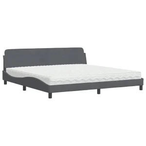 Bed met matras fluweel donkergrijs 200×200 cm Bed met matras fluweel donkergrijs 200×200 cm
