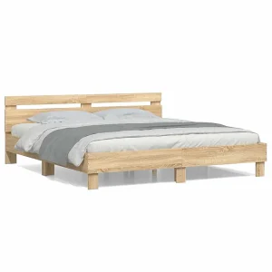 Bedframe met hoofdeinde bewerkt hout sonoma eiken 200×200 cm Bedframe met hoofdeinde bewerkt hout sonoma eiken 200×200 cm