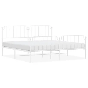 Bedframe met hoofd- en voeteneinde metaal wit 193×203 cm Bedframe met hoofd- en voeteneinde metaal wit 193×203 cm