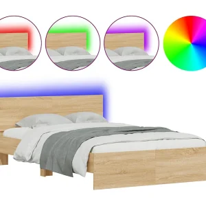 Bedframe met hoofdeinde en LED sonoma eikenkleurig 135×190 cm
