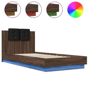 Bedframe met hoofdbord en LED bruin eikenkleur 90×200 cm Bedframe met hoofdbord en LED bruin eikenkleur 90×200 cm