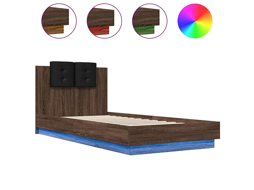 Bedframe met hoofdbord en LED bruin eikenkleur 90x200 cm