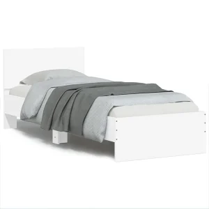Bedframe met hoofdbord bewerkt hout wit 75×190 cm Bedframe met hoofdbord bewerkt hout wit 75×190 cm