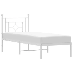 Bedframe met hoofdbord zonder matras metaal wit 75×190 cm Bedframe met hoofdbord zonder matras metaal wit 75×190 cm