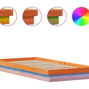 Bedframe met LED massief grenenhout wasbruin 90×200 cm Bedframe met LED massief grenenhout wasbruin 90×200 cm