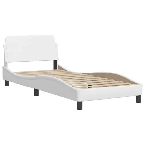 Bedframe met hoofdbord kunstleer wit 90×190 cm Bedframe met hoofdbord kunstleer wit 90×190 cm