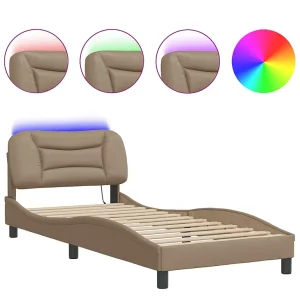 Bedframe met LED zonder matras "Hvar" kunstleer cappuccino 90×200 cm Bedframe met LED zonder matras "Hvar" kunstleer cappuccino 90×200 cm