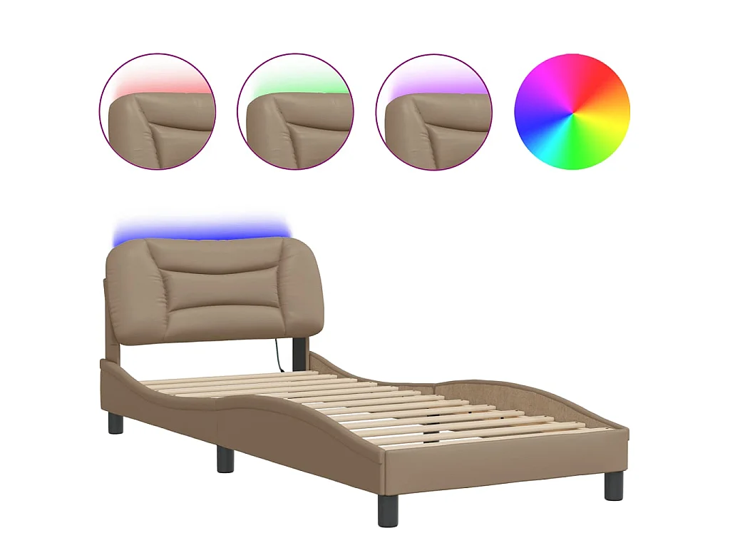 Bedframe met LED zonder matras "Hvar" kunstleer cappuccino 90x200 cm