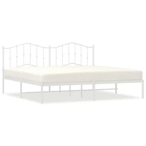 Bedframe met hoofdbord metaal wit 193×203 cm Bedframe met hoofdbord metaal wit 193×203 cm