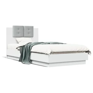 Bedframe met hoofdbord bewerkt hout wit 100×200 cm