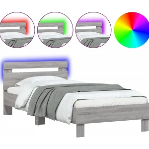 Bedframe met hoofdbord en LED grijs sonoma eikenkleur 90×190 cm