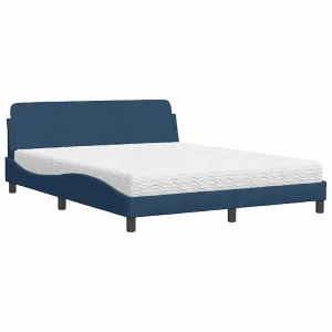 Bed met matras stof blauw 160×200 cm Bed met matras stof blauw 160×200 cm